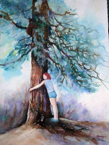 Обнимает дерево арт