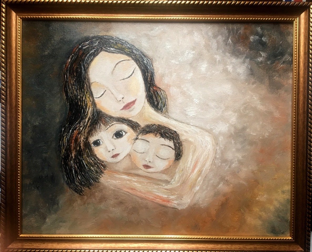 Картина мама и двое детей