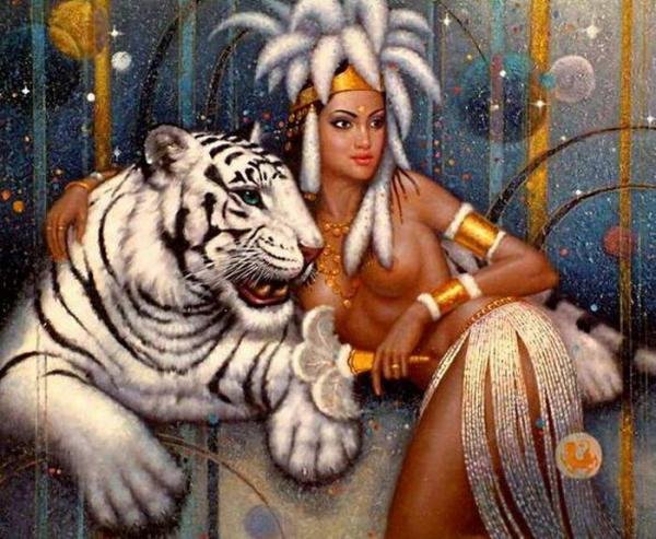 Картина девушка с тигром