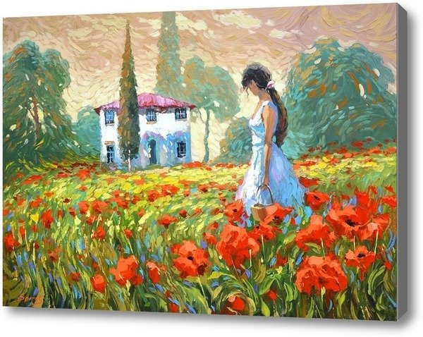 Женщина в шляпке на лугу