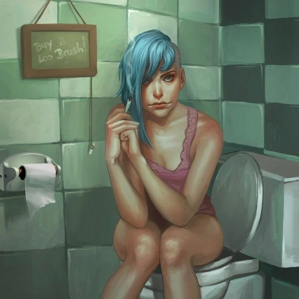 Картина девушка на унитазе