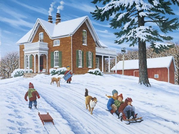 Дети во дворе зимой