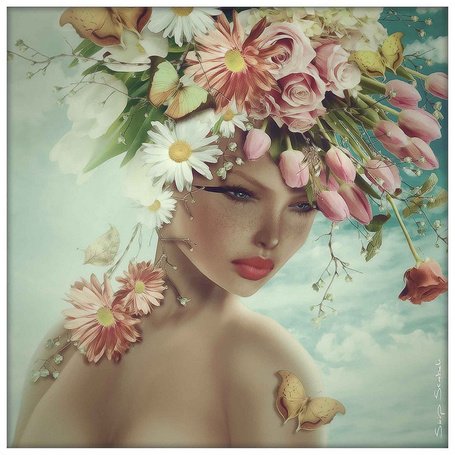 Девушка с цветком в волосах картина