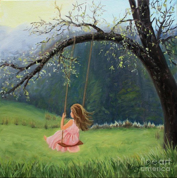 Девочка на качелях живопись