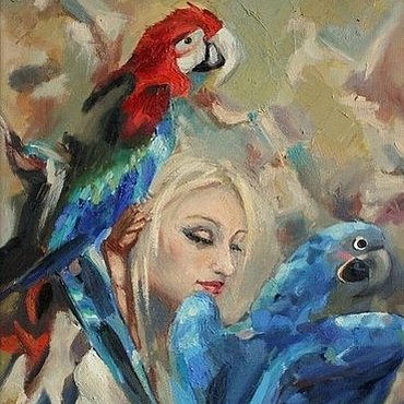 Картина леди с попугаем