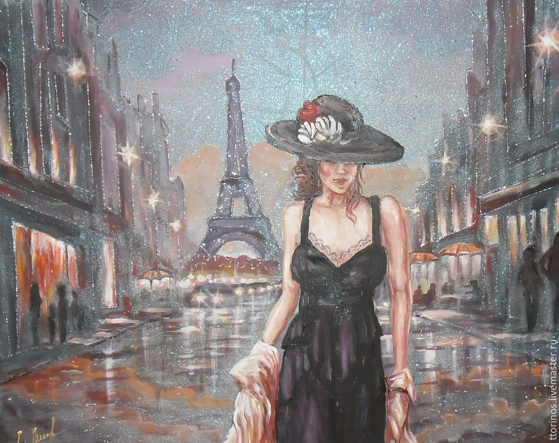 Картина девушка в Париже