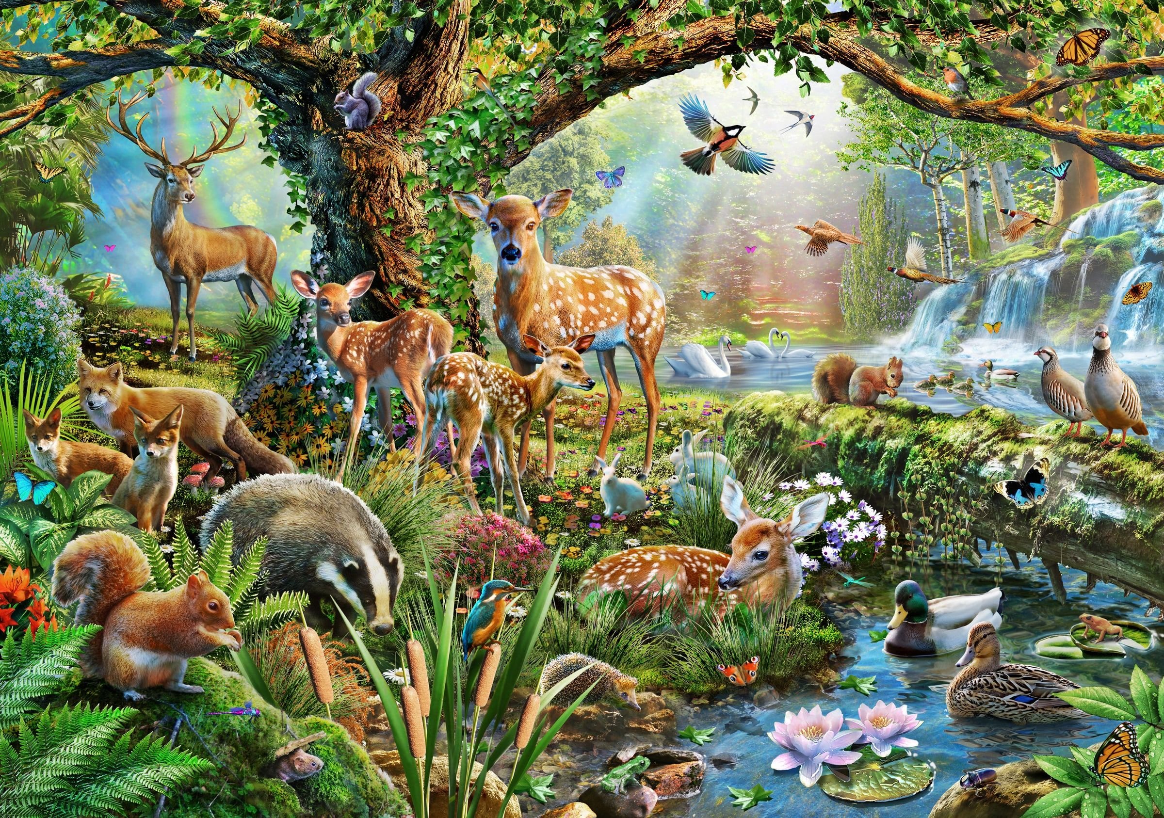 Woodland животные в Цветном лесу