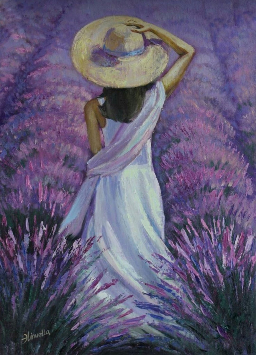 Девочка в лавандовом поле живопись