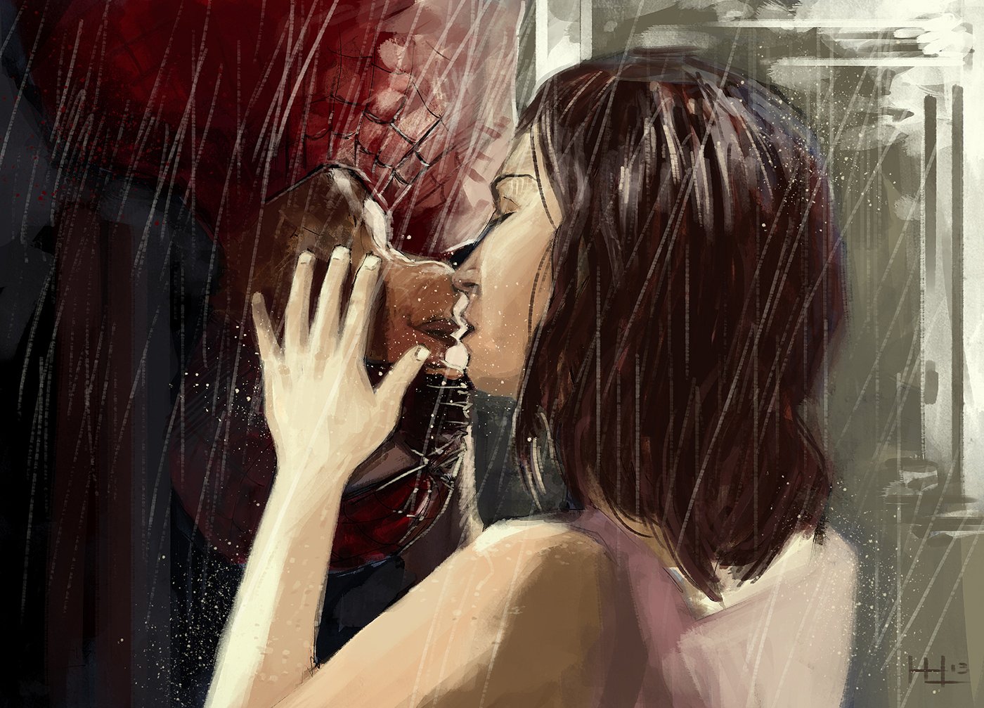 Поцелуй где мужчина. Поцелуй арт. Страсть арт. Человек паук поцелуй. Картина парень целует девушку.