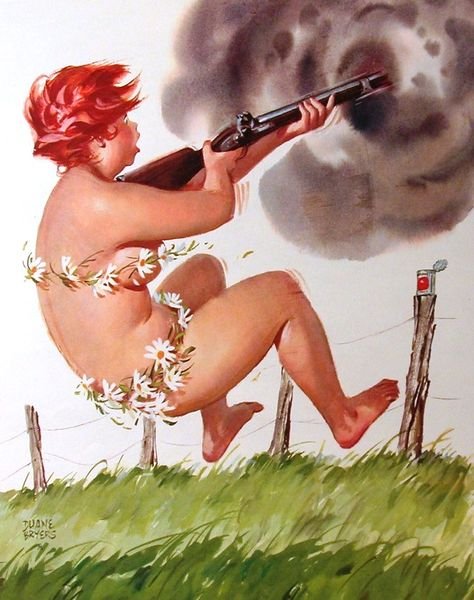 Рыжая девушка с оружием арт