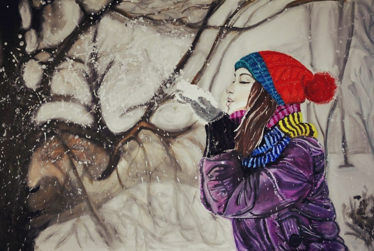 Нарисовать девочку зимой
