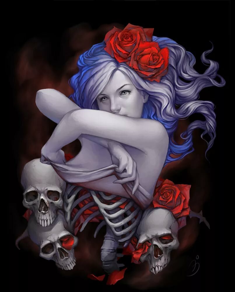 Скелет с розой
