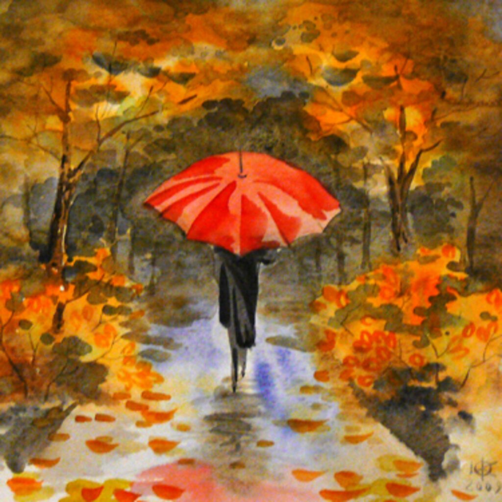 Осенние мотивы девушка под зонтом