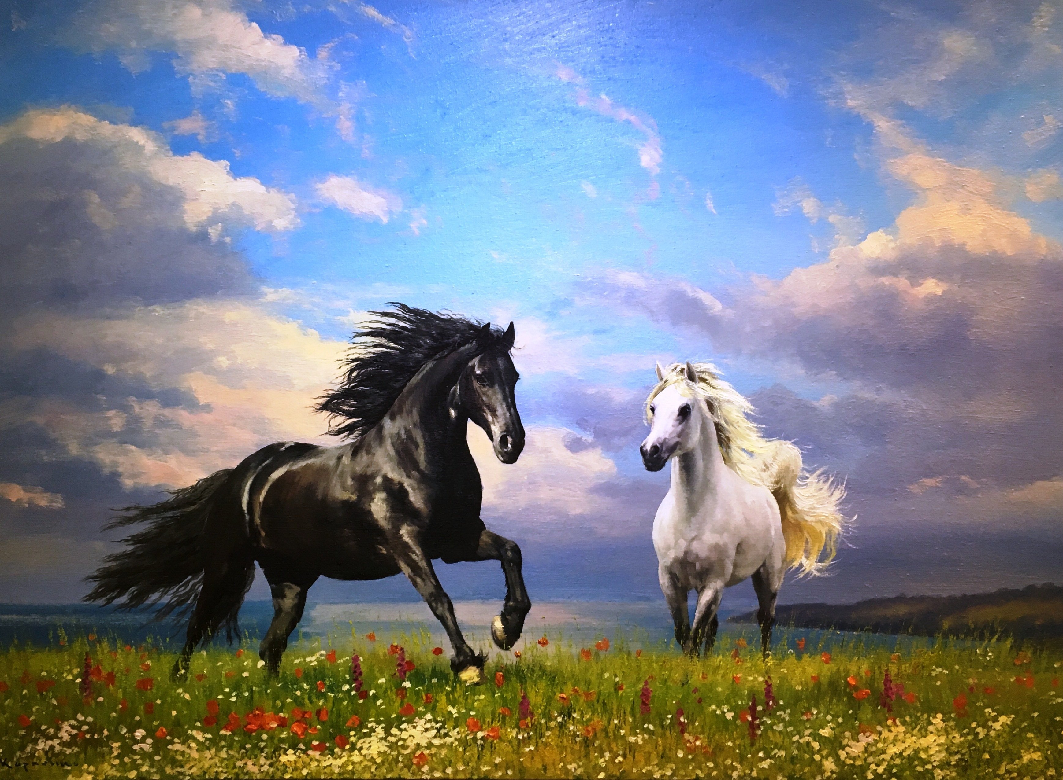 Пейзаж с конями
