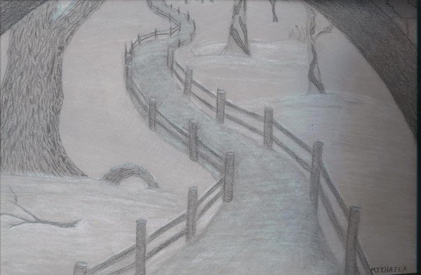 Зимний рисунок простым карандашом