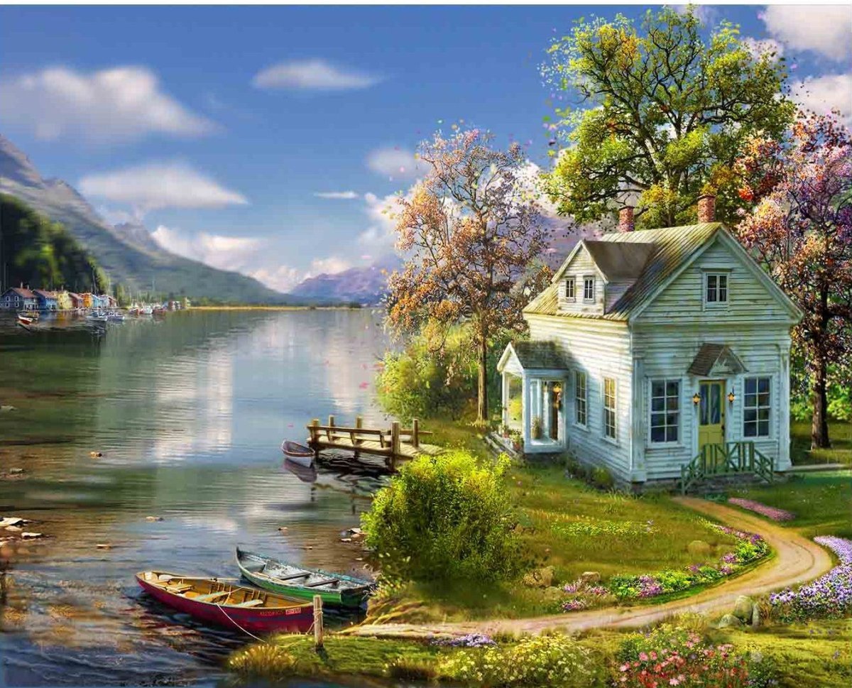 Красивый пейзаж с домиком