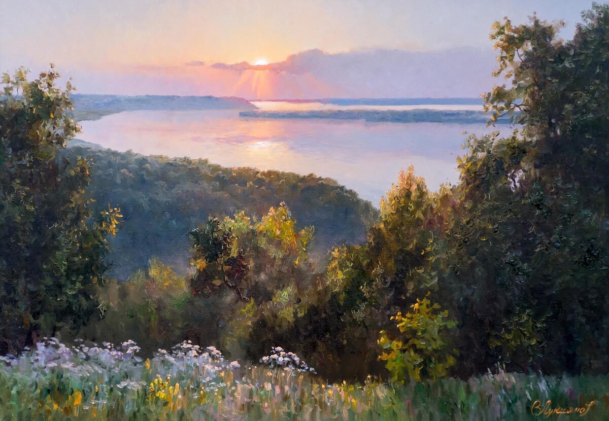 Берег реки Волги картина художник Викентий Лукьянов