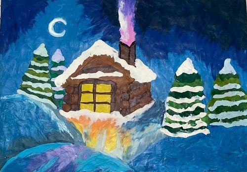 Пейзаж из пластилина зимой