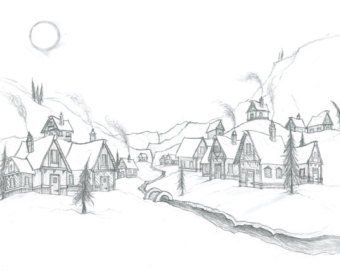 Зимний пейзаж рисунок