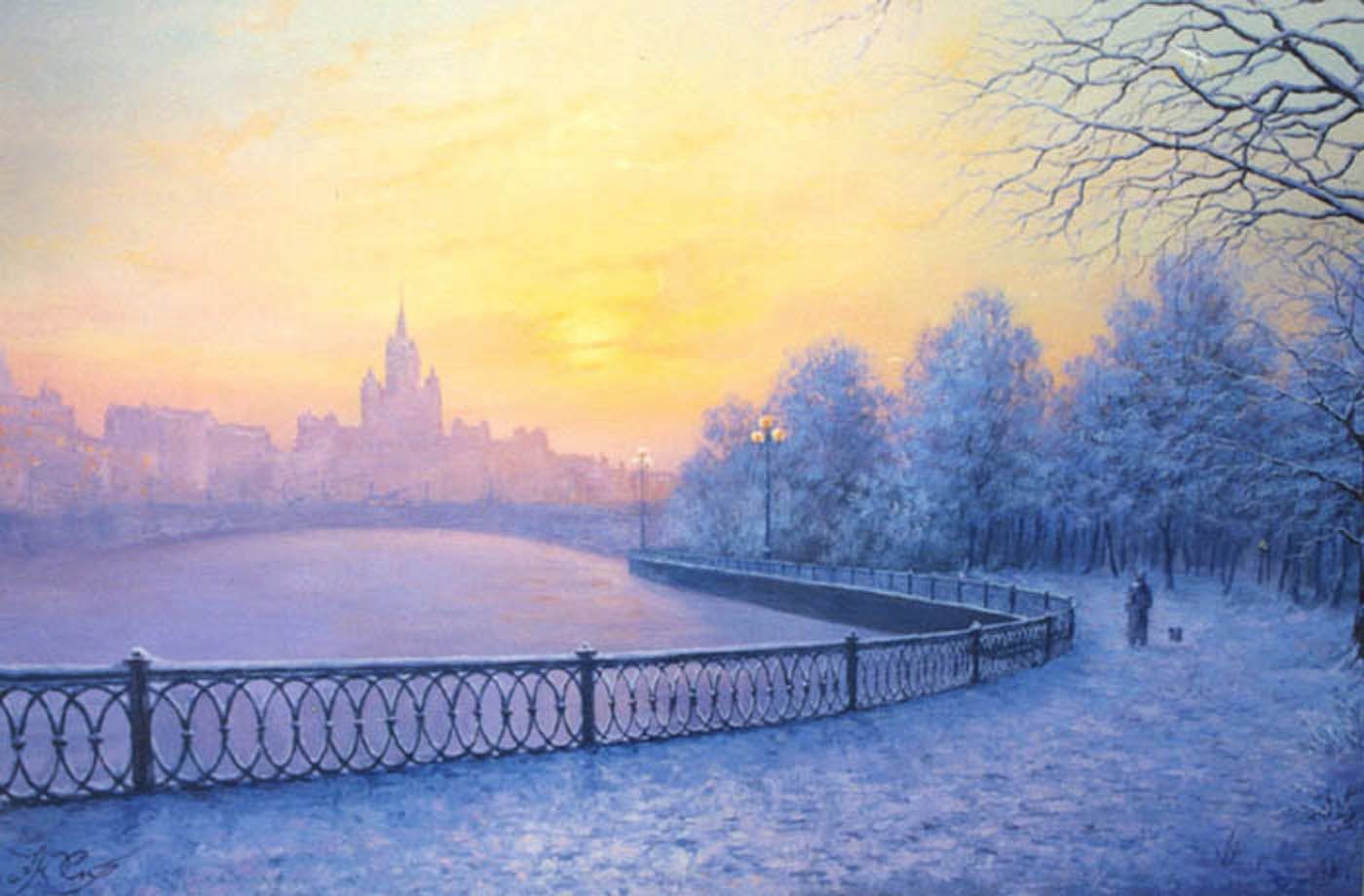 Пейзаж зима в городе