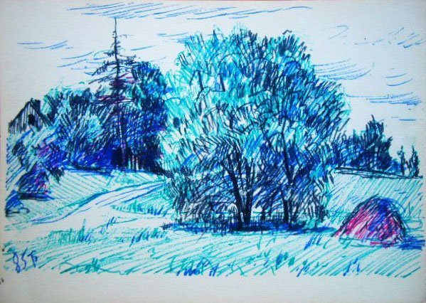 Пейзаж цветными ручками