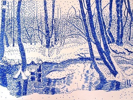 Пуантилизм зимний пейзаж