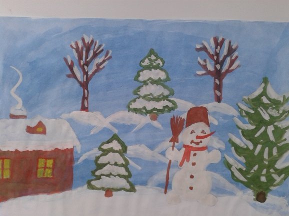 Рисование зимний лес