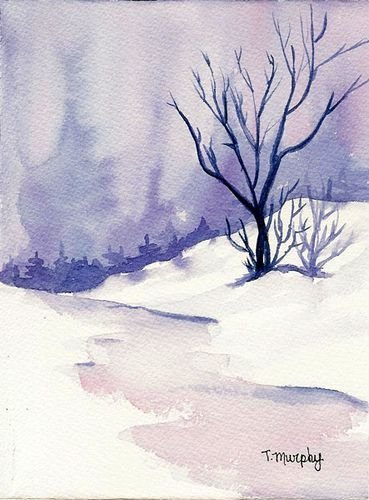 Зимний пейзаж акварелью для начинающих