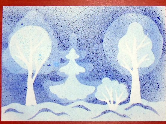 Зимний лес» в технике «набрызг
