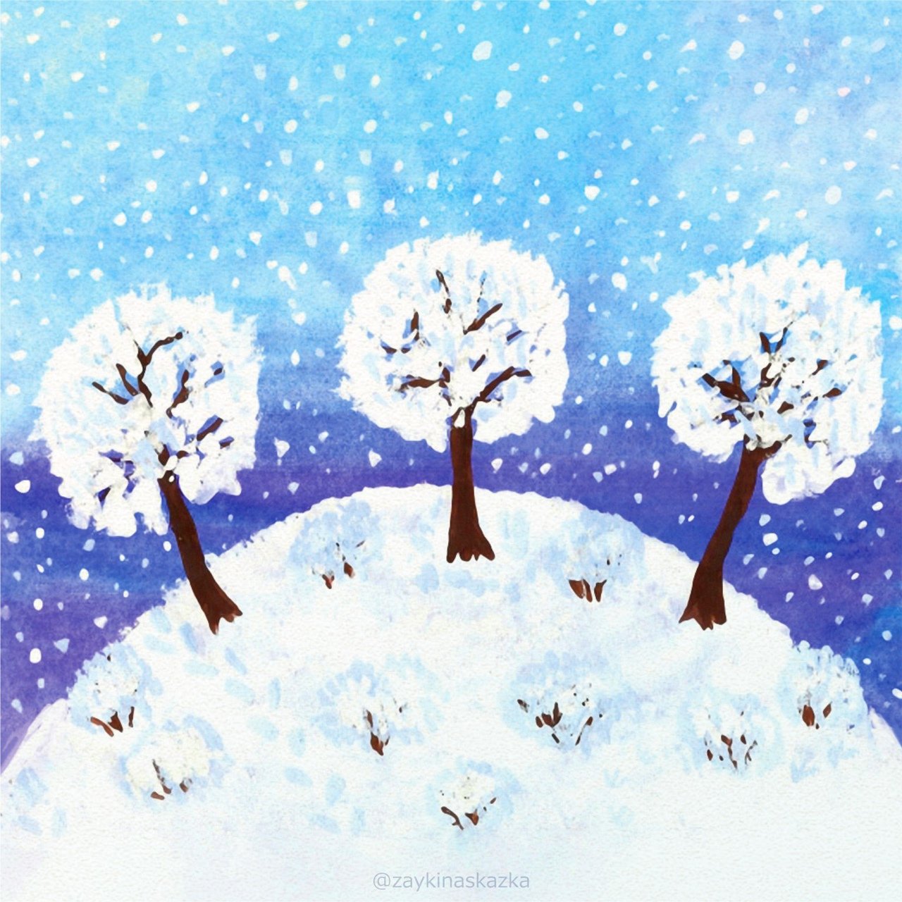 Деревья в снегу рисование