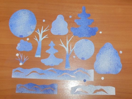 Набрызг техника рисования зима