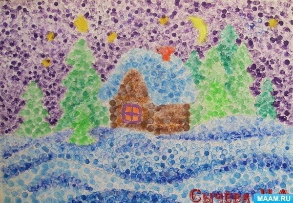 Зима в нетрадиционной технике рисования