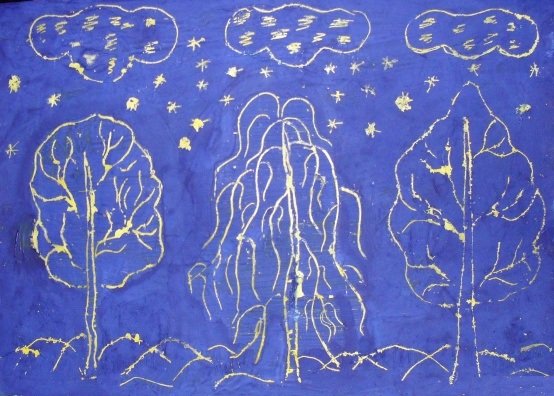 Зимний пейзаж белой гуашью