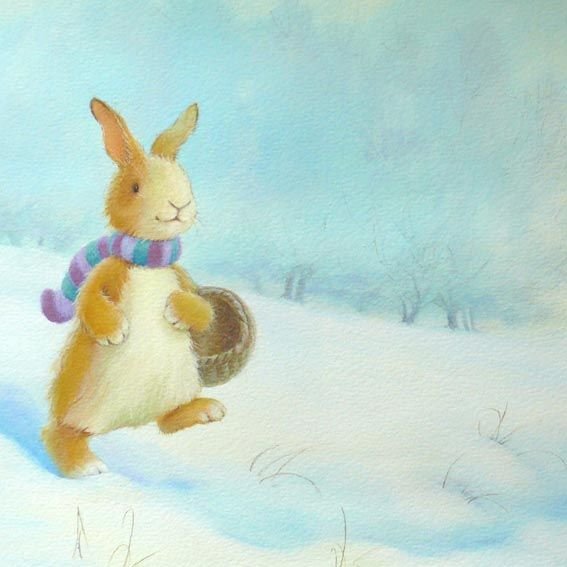 Зимний пейзаж с зайчиком