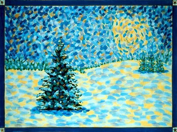 Пуантилизм зимний пейзаж