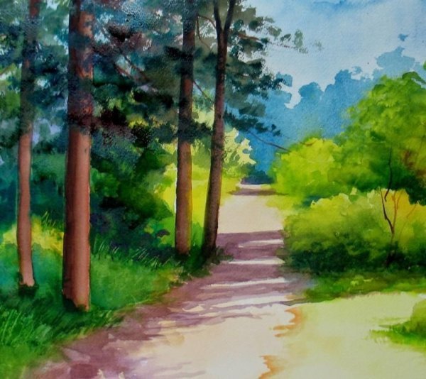 Пейзаж карандашом в цвете