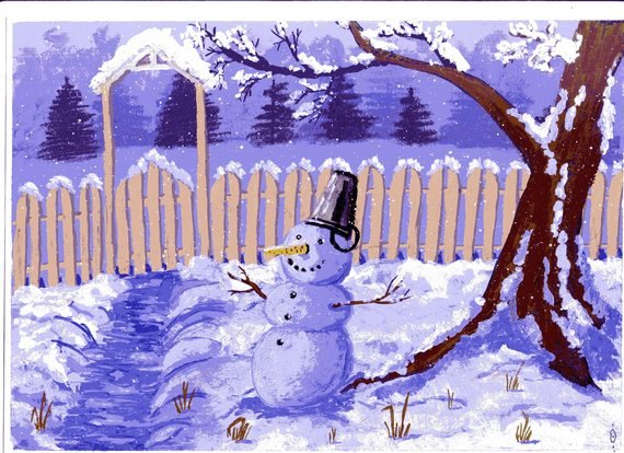 Правополушарное рисование Снеговик