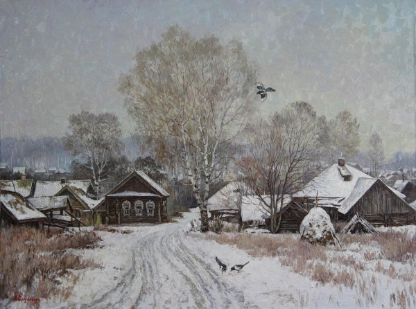 Художник Николай Бутко зима деревня