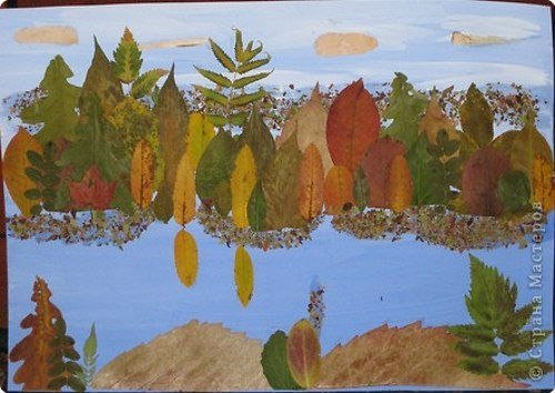 Пейзаж из осенних листьев аппликация