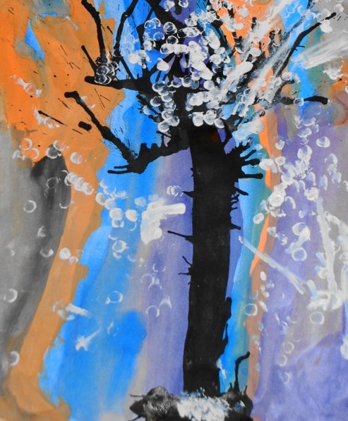 Кляксография дерево зима