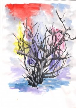 Зимний пейзаж в технике кляксография