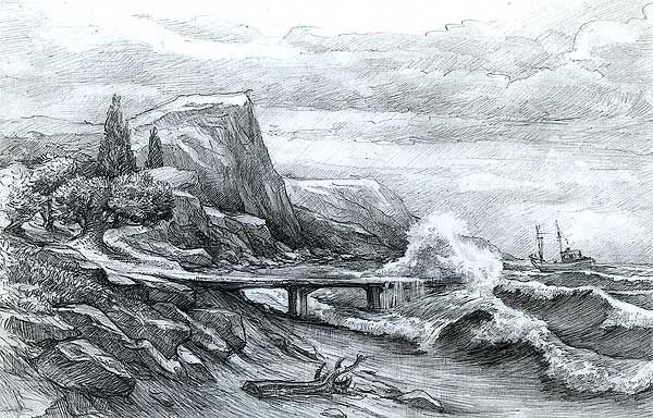 Морской пейзаж рисунок карандашом