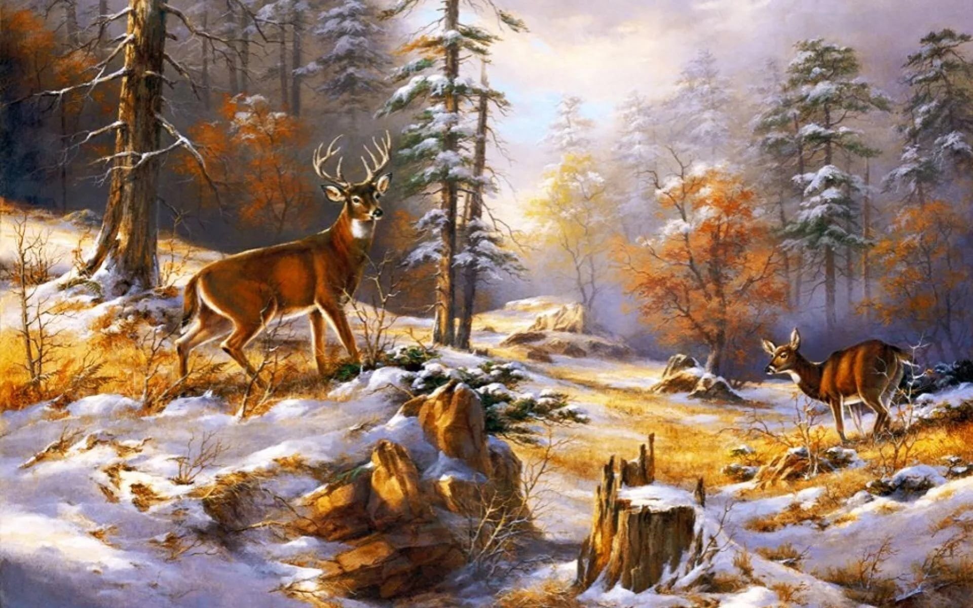 Зимний Пейзаж С Животными