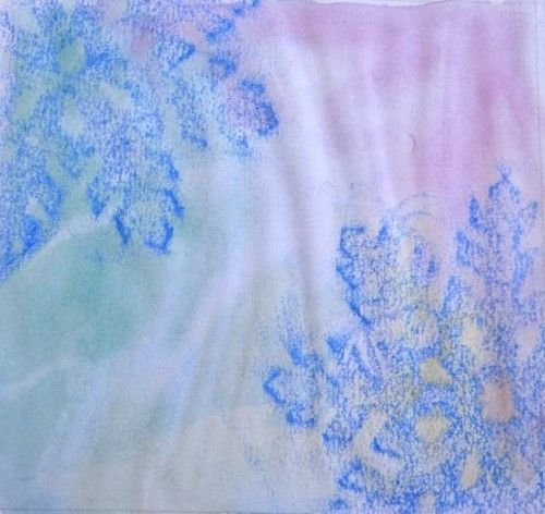 Рисование восковыми мелками и акварелью зима