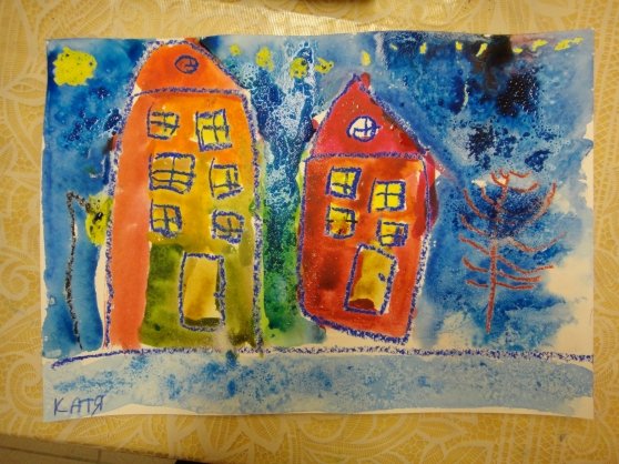 Восковые мелки и акварель