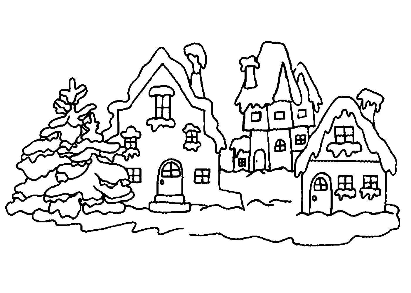 Зимний домик раскраска для детей
