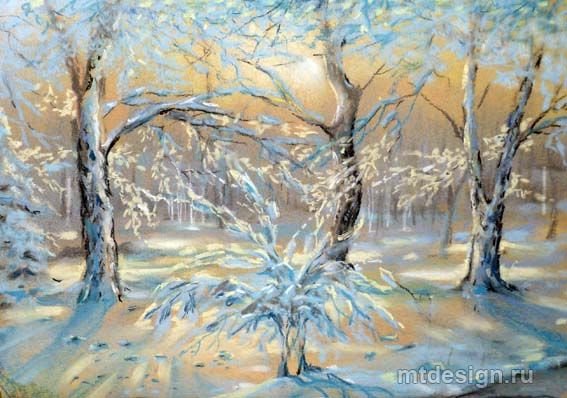 Деревья зимой пастелью