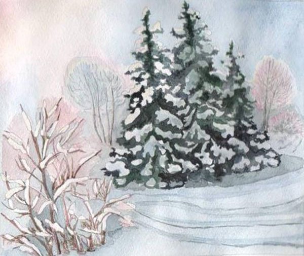 Зимний рисунок карандашом