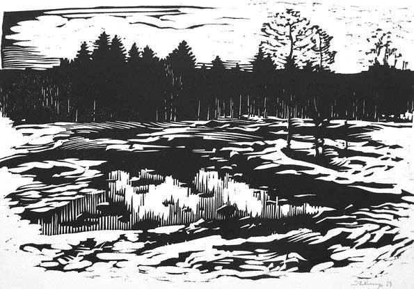 Линогравюра Ксилография природа