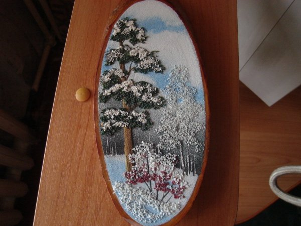 Новогоднее панно на спиле дерева